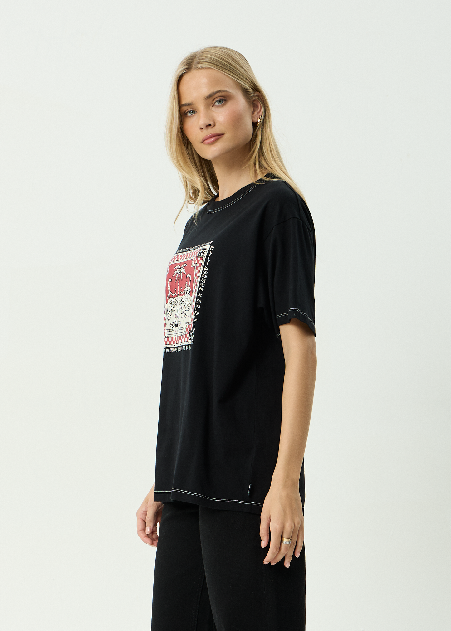 AFENDS Womens Have A Good Day - Oversized Tee - Black