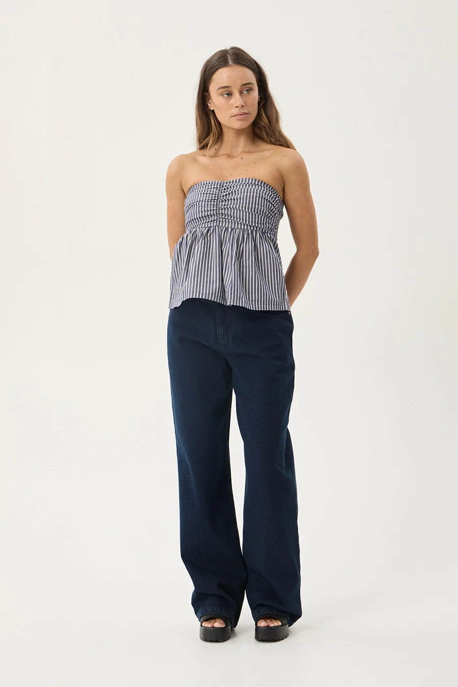 AFENDS Womens Juni - Strapless Top - Navy Stripe