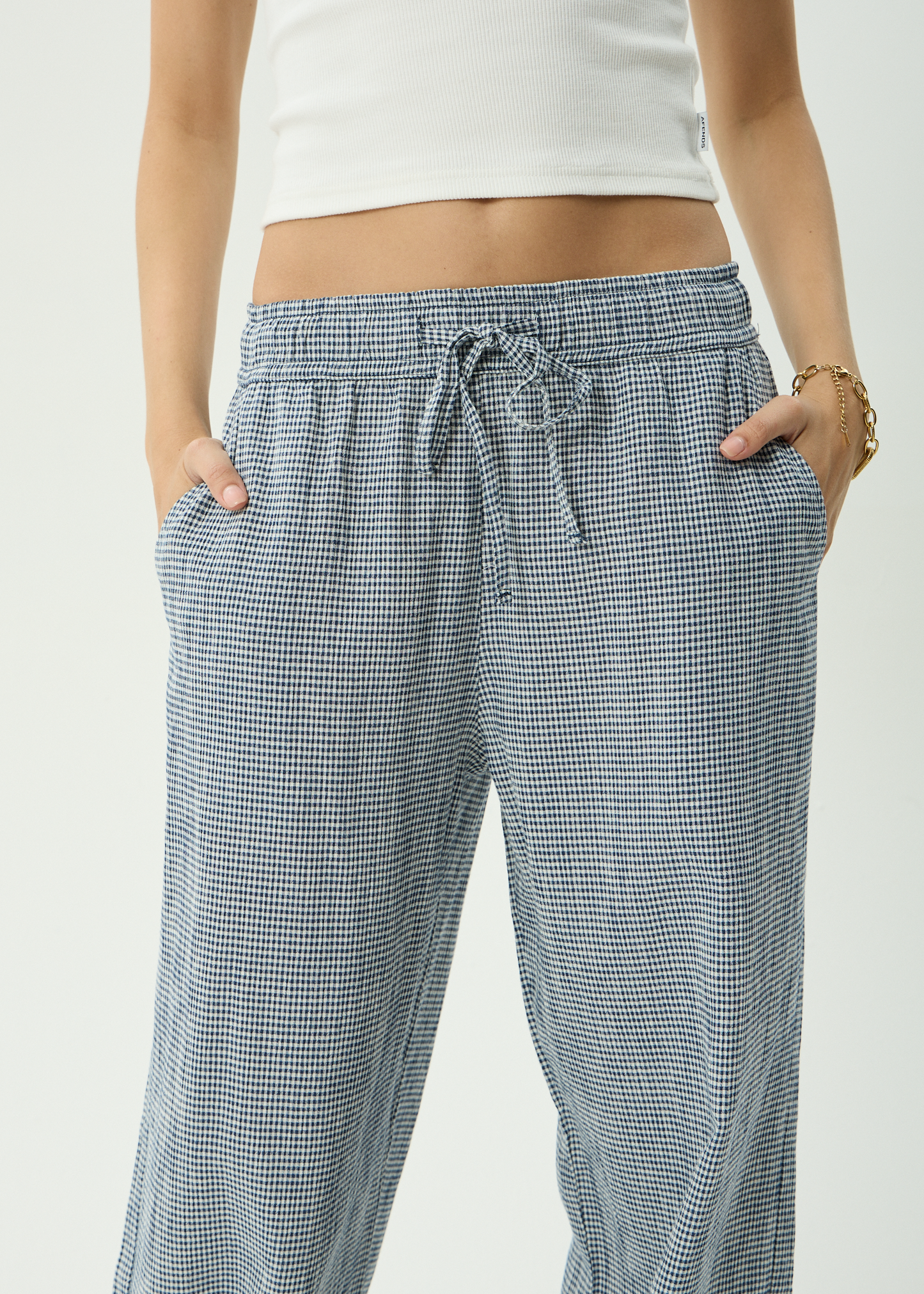 AFENDS Womens Harriet - Wide Leg Pant - Indy Navy Check