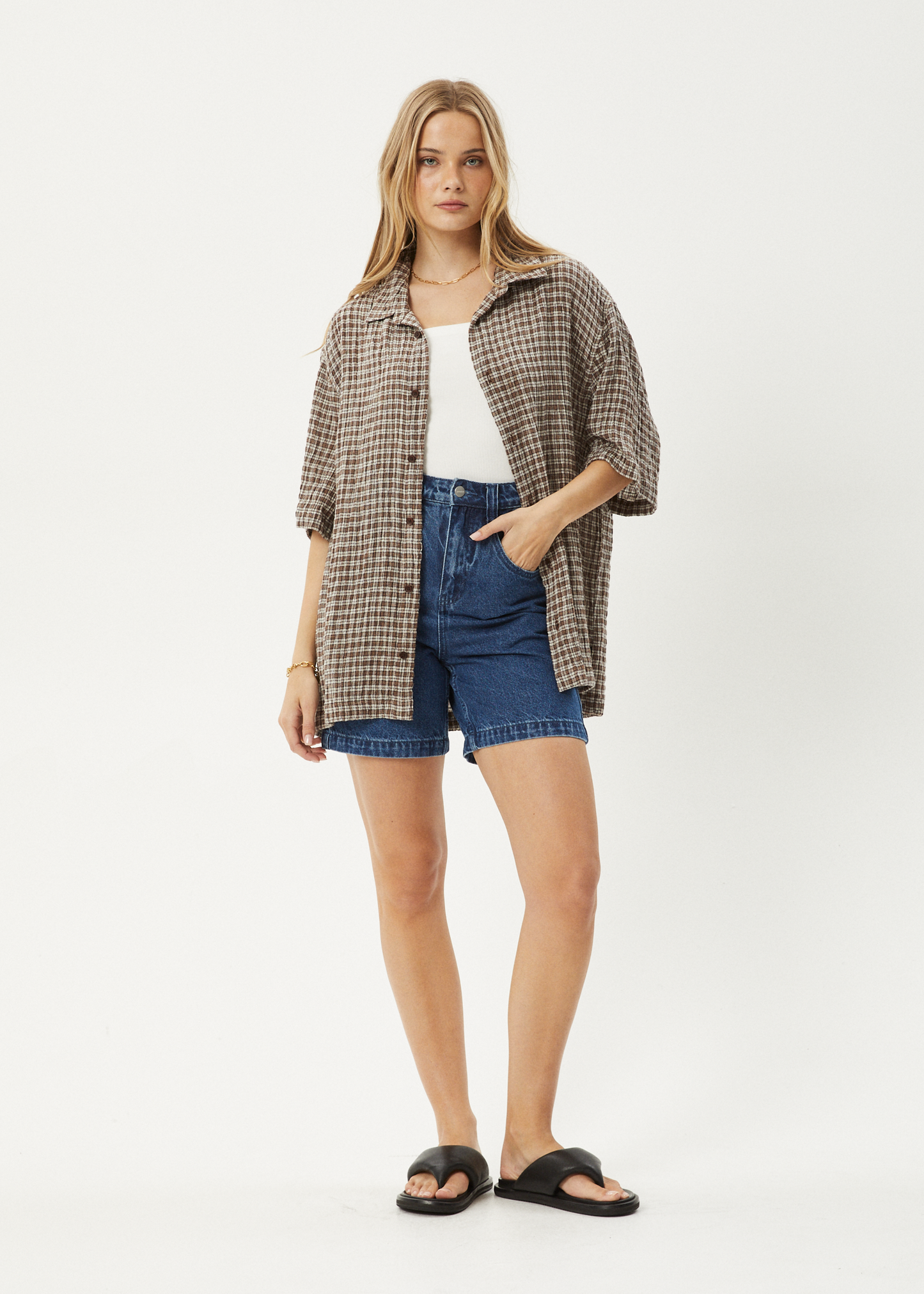 AFENDS Mens Base - Short Sleeve Shirt - Coffee Check