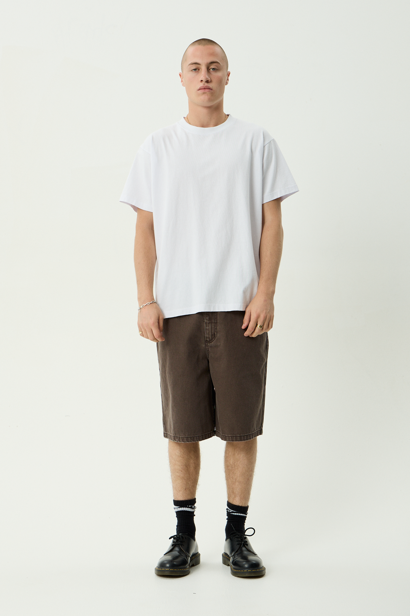 AFENDS Mens Lil C - Denim Baggy Short 22" - Washed Coffee
