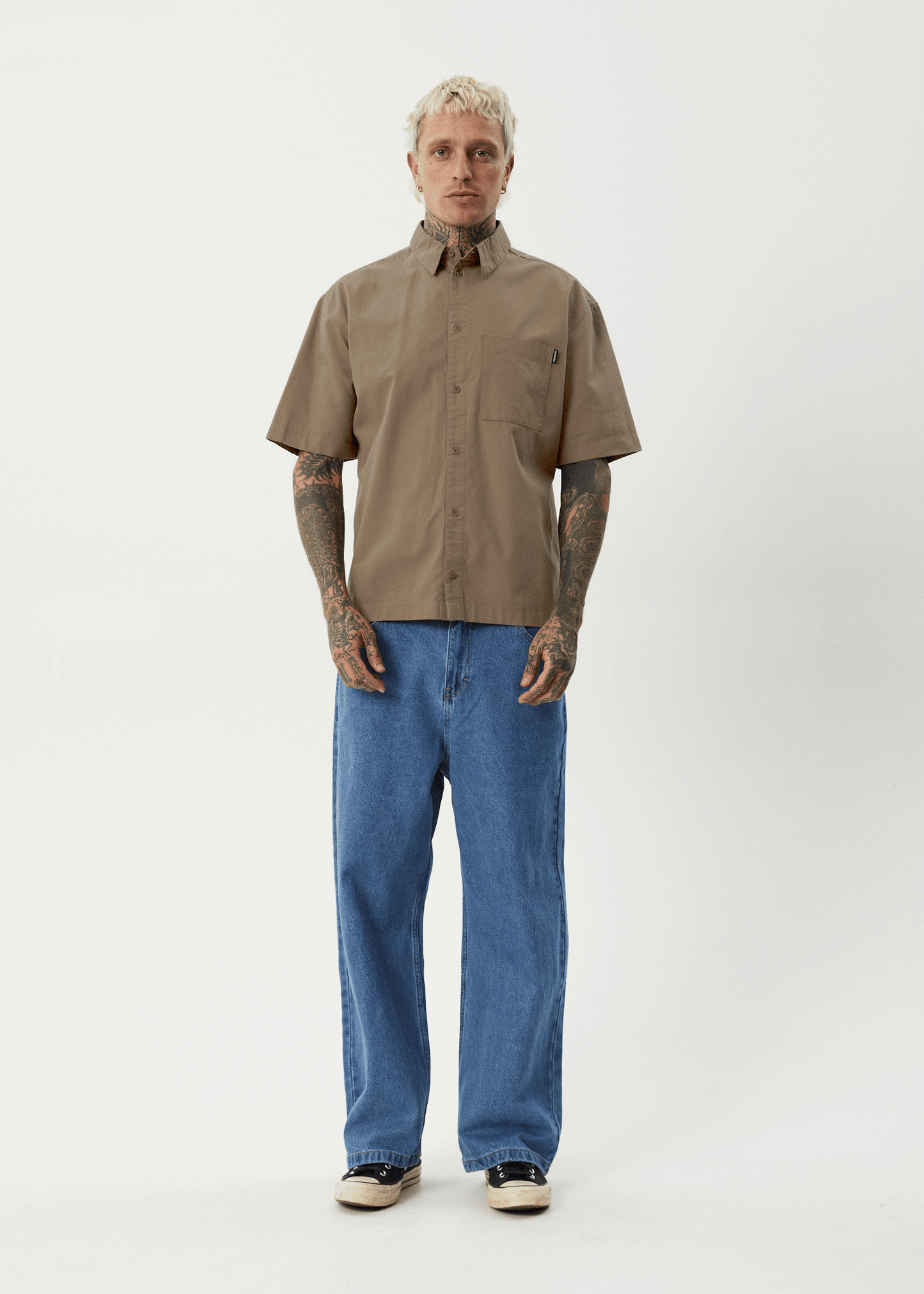 AFENDS Mens Everyday - Short Sleeve Shirt - Fossil