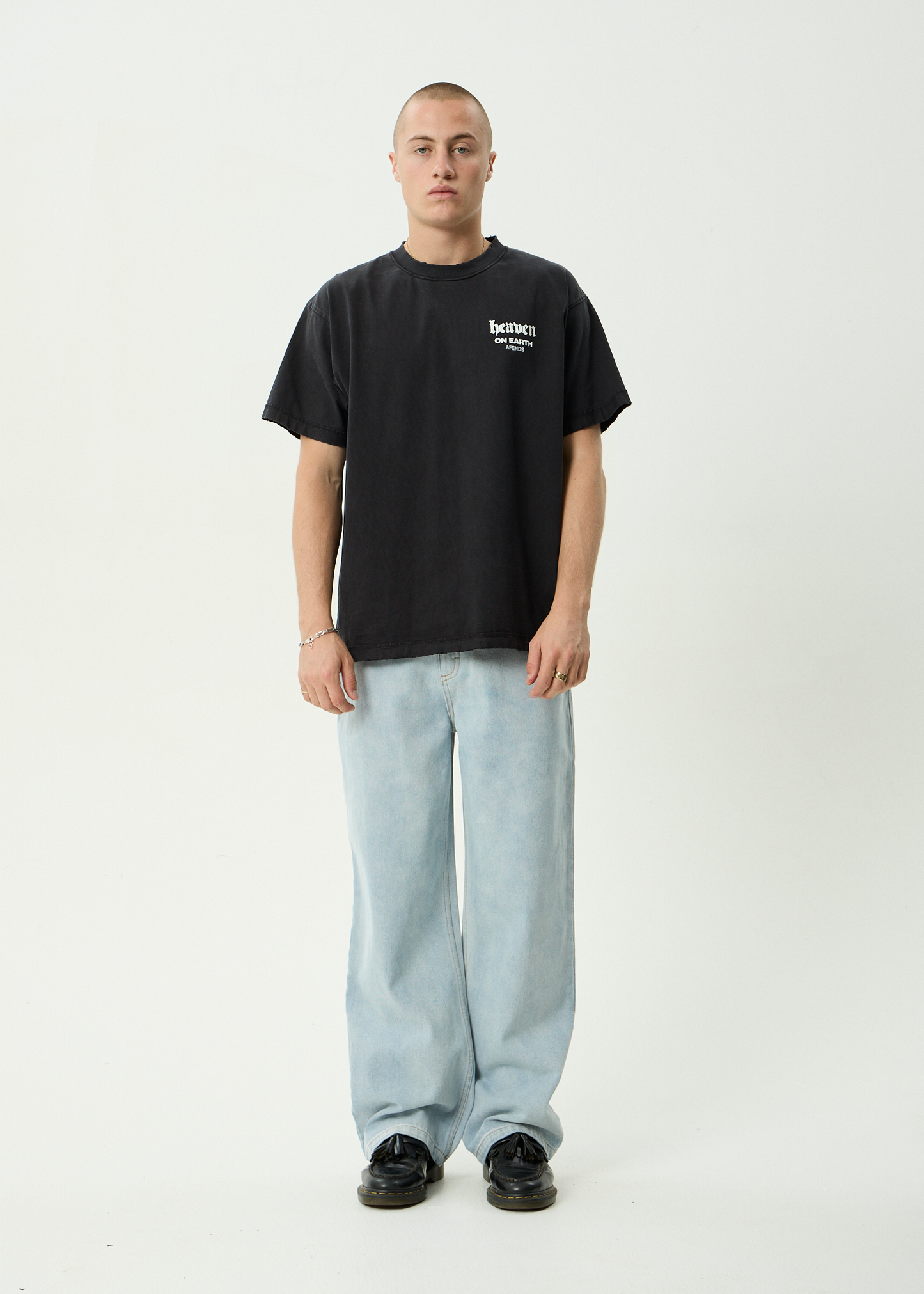 AFENDS Mens Pablo - Denim Baggy Jean - Stone Blue