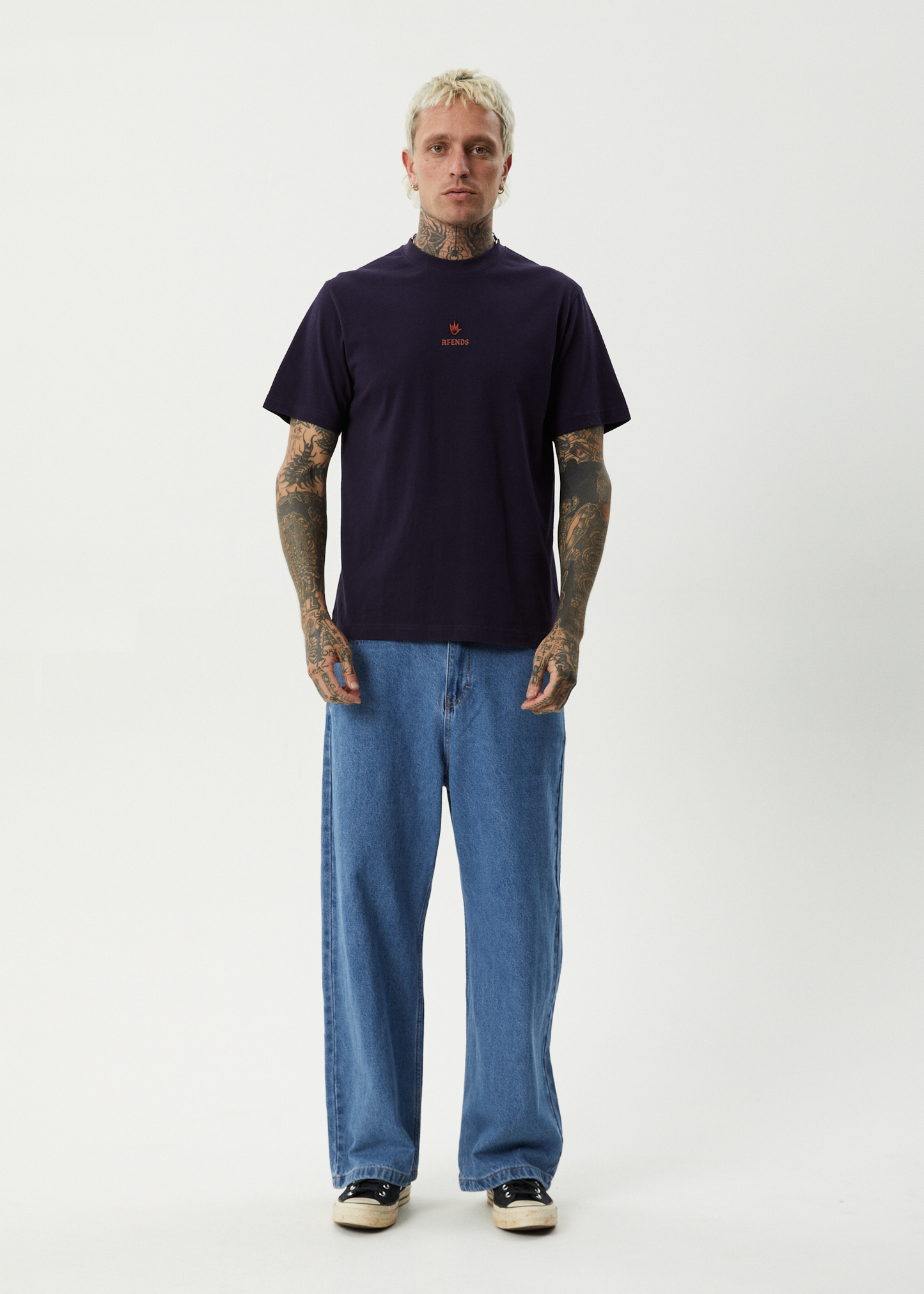 AFENDS Mens Burnin - Retro Tee - Deep Sea