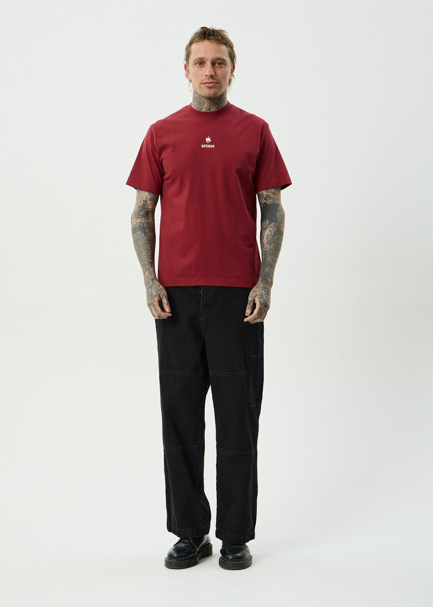 AFENDS Mens Burnin - Retro Tee - Washed Burgundy