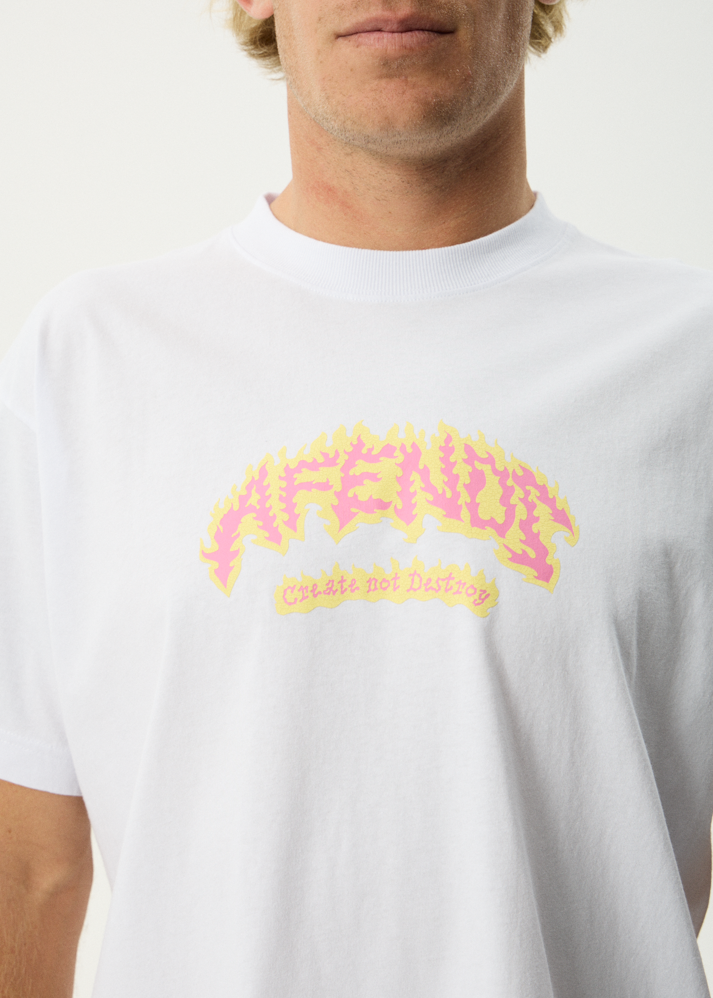 AFENDS Mens Flame On - Boxy Tee - White