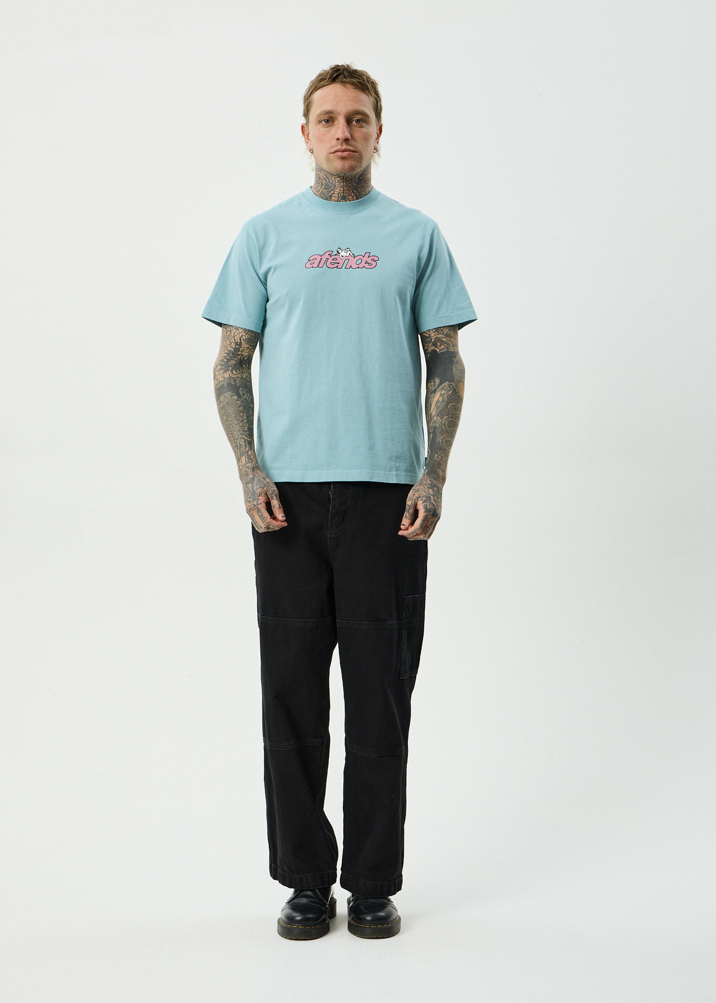 AFENDS Mens Angel Boy - Retro Tee - Washed Overcast