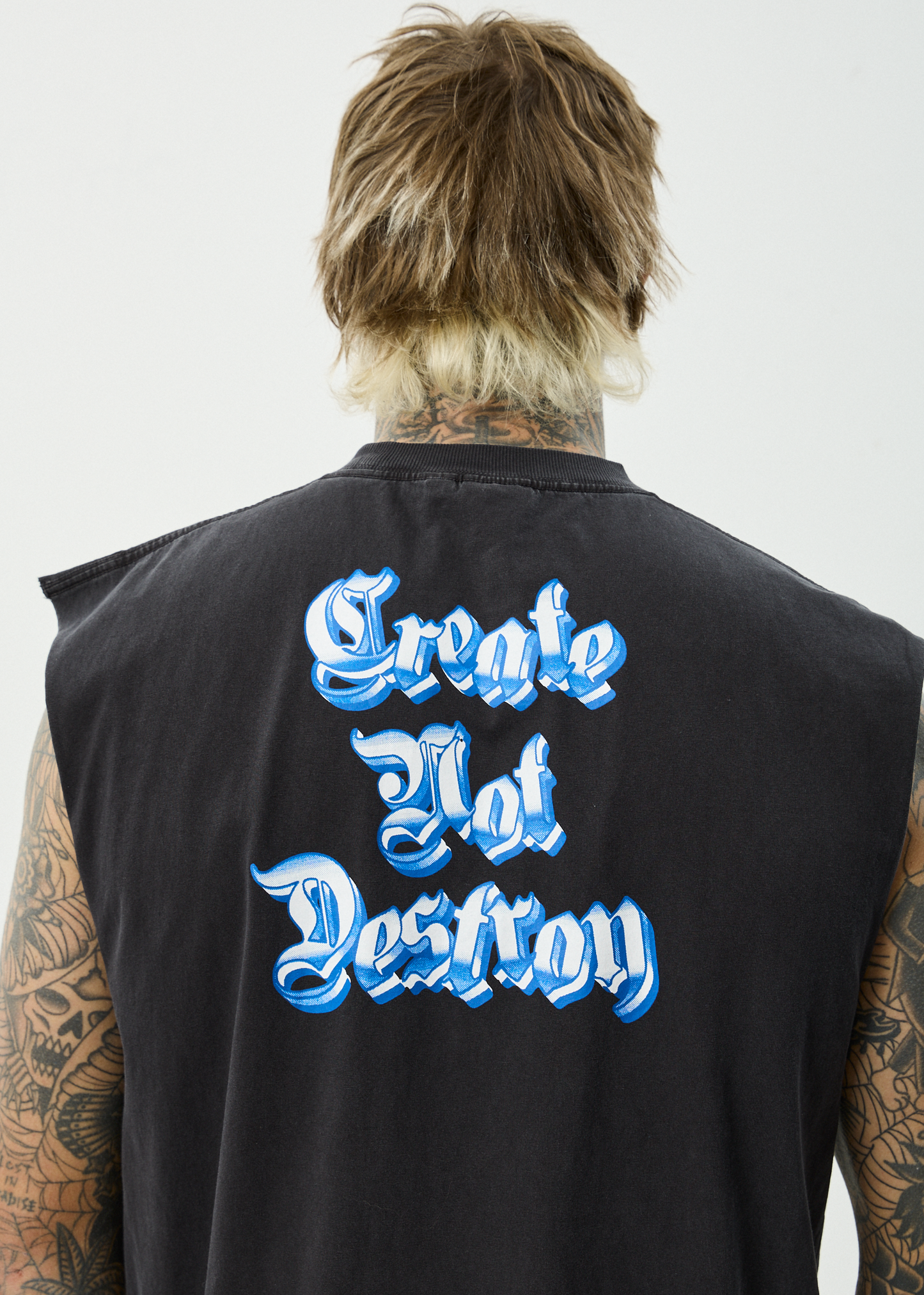 AFENDS Mens Created - Sleeveless Tee - Stone Black
