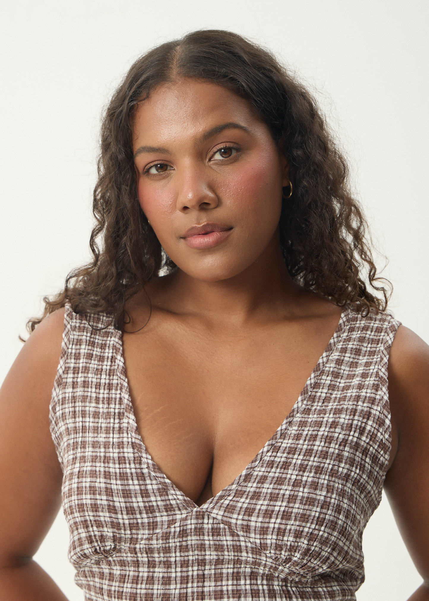 AFENDS Womens Tully - Seersucker Maxi Dress - Base Coffee Check