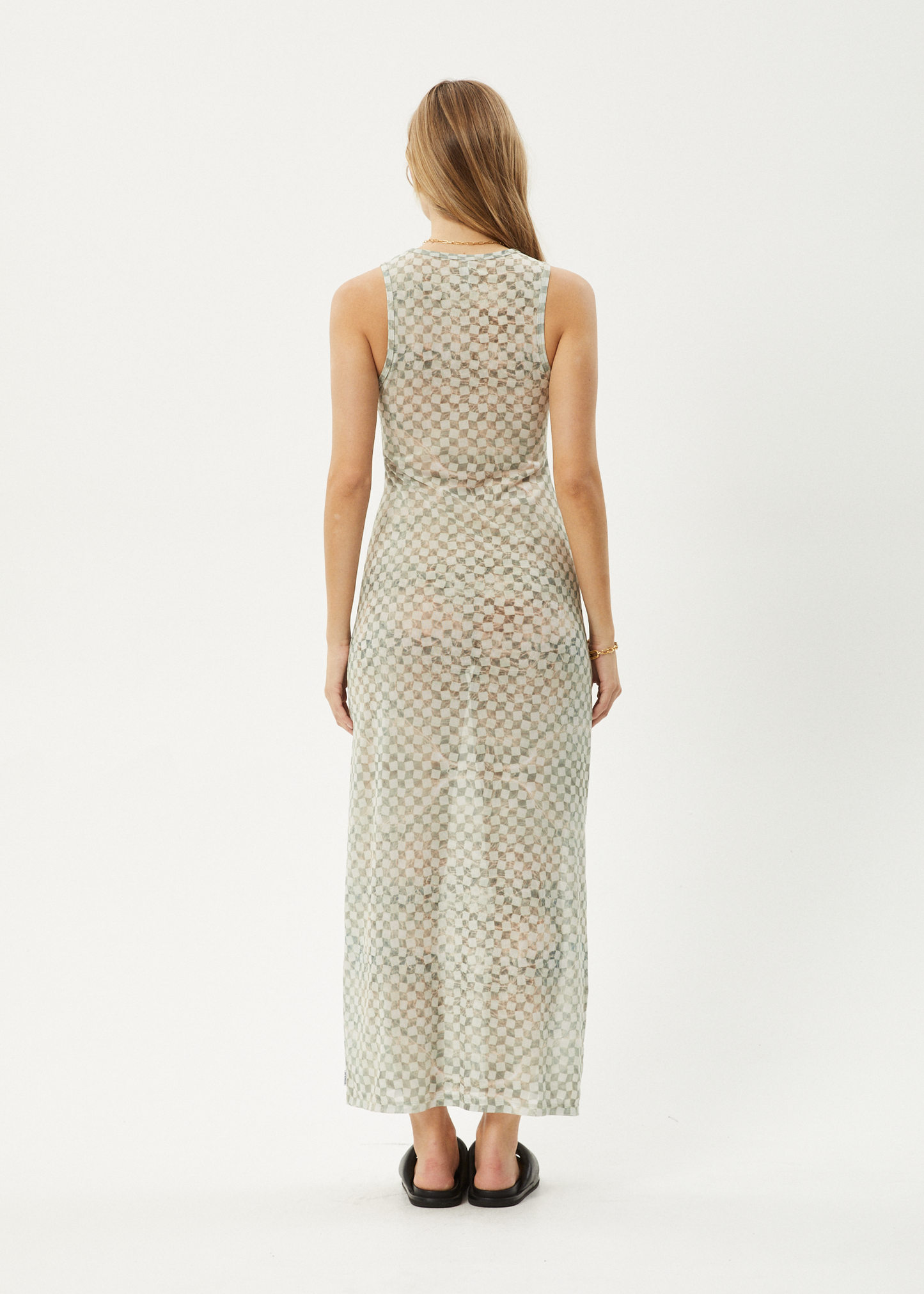 AFENDS Womens Glasshouse - Sheer Maxi Dress - Sand Checker