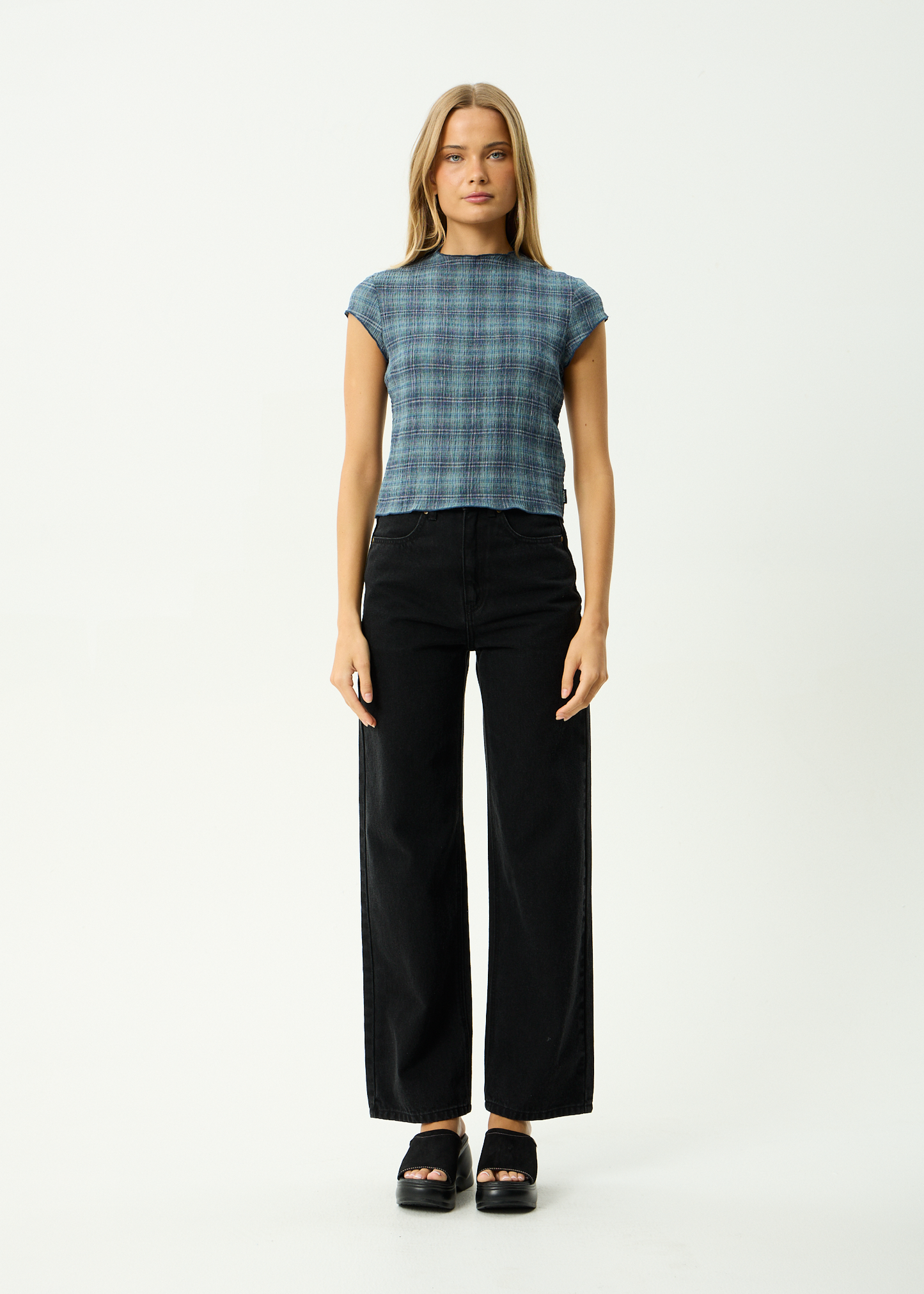 AFENDS Womens Wren - Seersucker Top - Navy Check