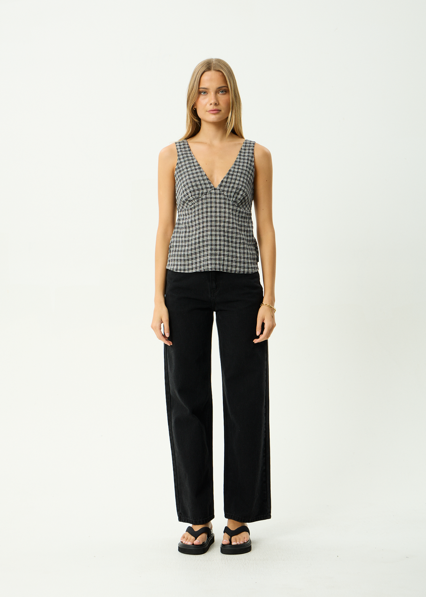 AFENDS Womens Giselle - Seersucker Top - Asta Steel Check