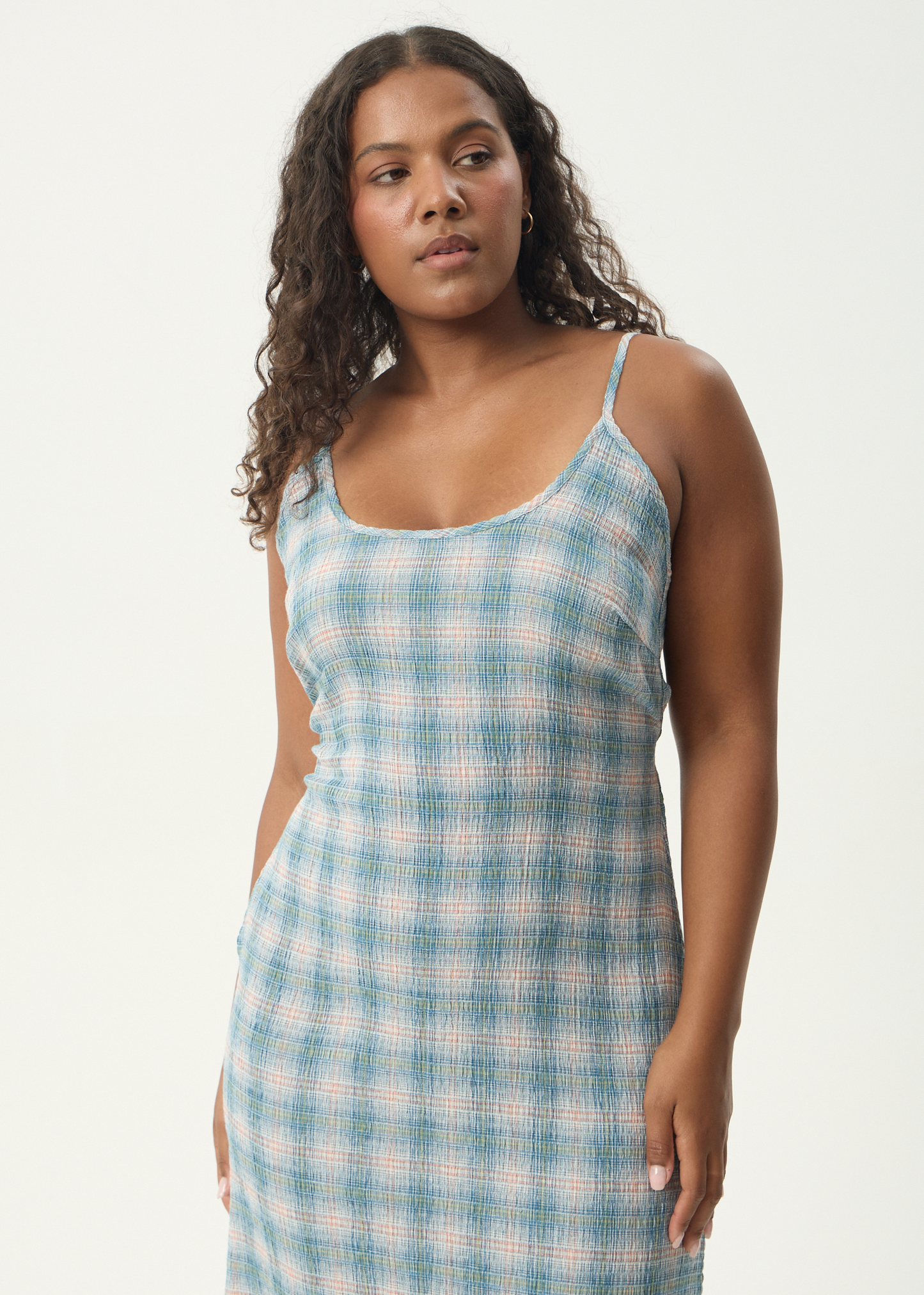 AFENDS Womens Rumi - Seersucker Midi Dress - Lake Check