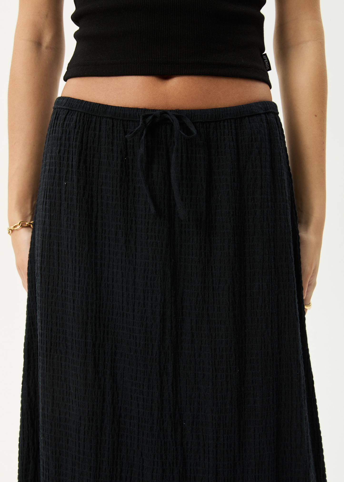 AFENDS Womens Frida - Seersucker Maxi Skirt - Black
