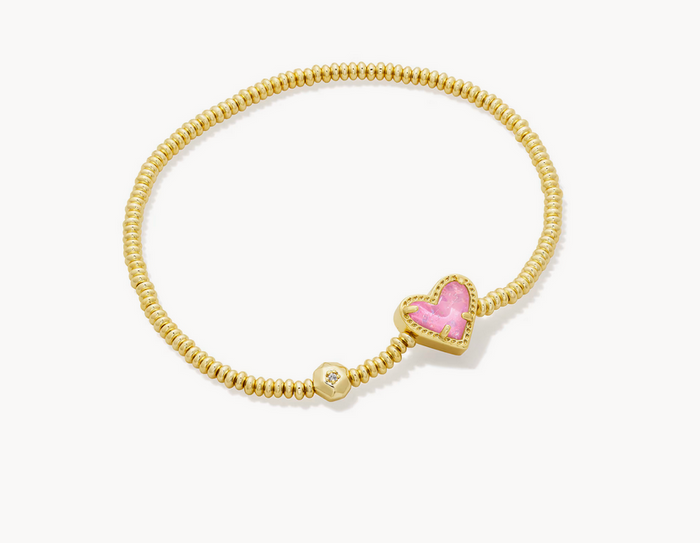 Ari Heart Stretch Bracelet Pink Iridescent Glitter Glass