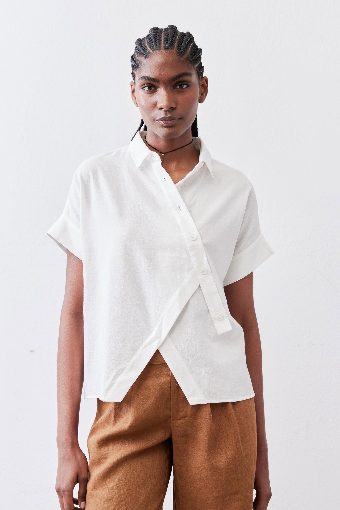 Asymmetric Button Short Sleeve Blouse
