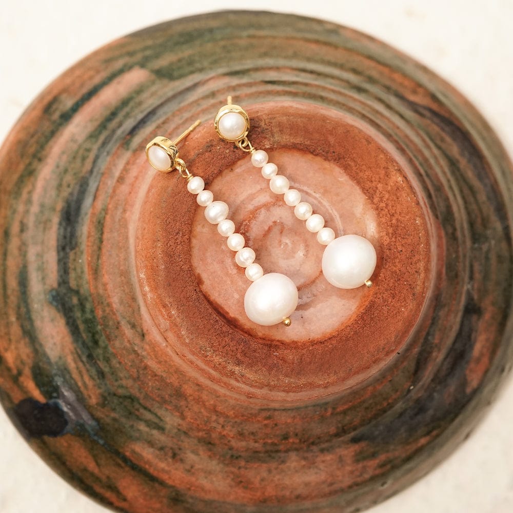 Baroque & Seed Pearl Drop Earrings 18ct Gold Plate