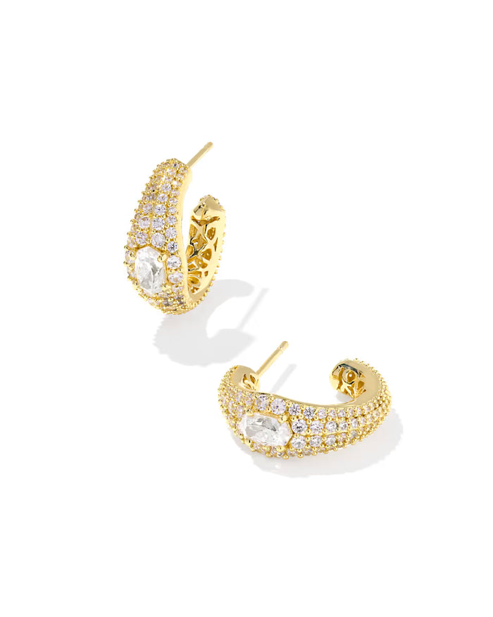 Bella Hoop Earrings Gold Metal White CZ