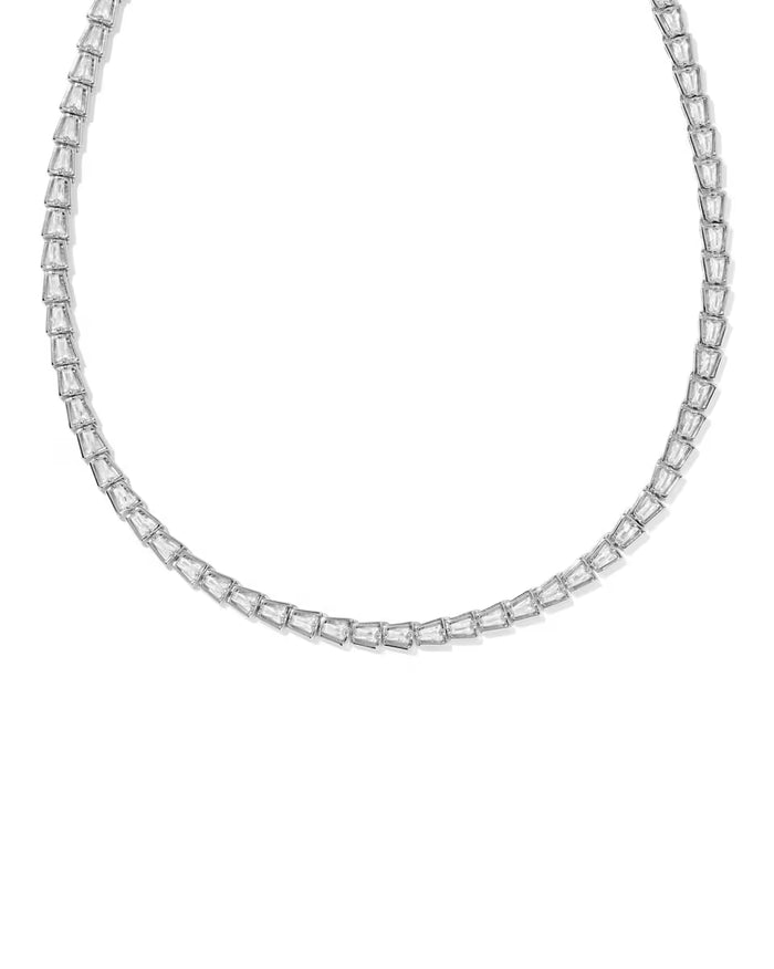 Bella Tennis Necklace Rhodium Silver Metal White CZ
