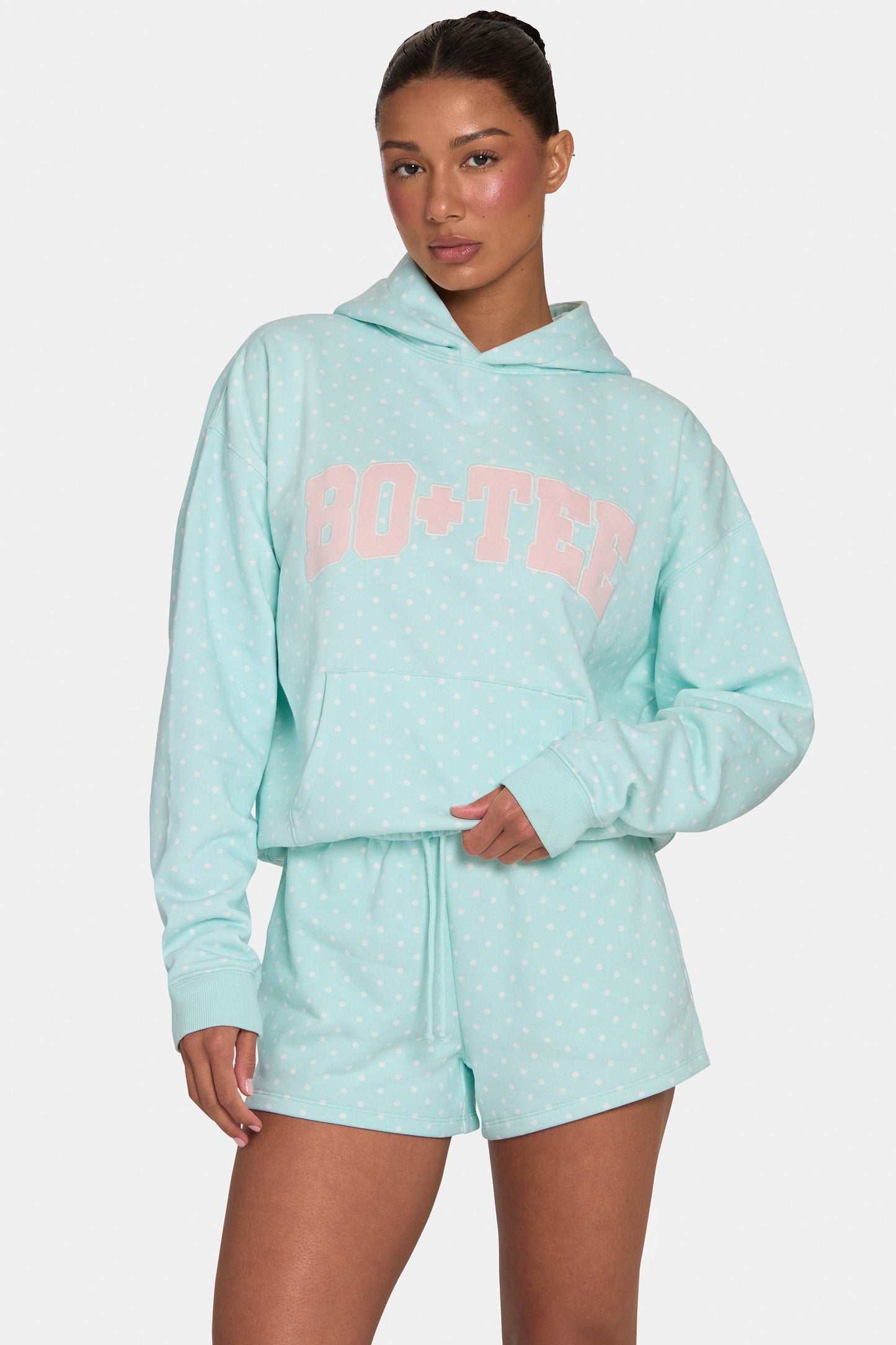 Oversized Applique Hoodie in Peppermint Polka Dot