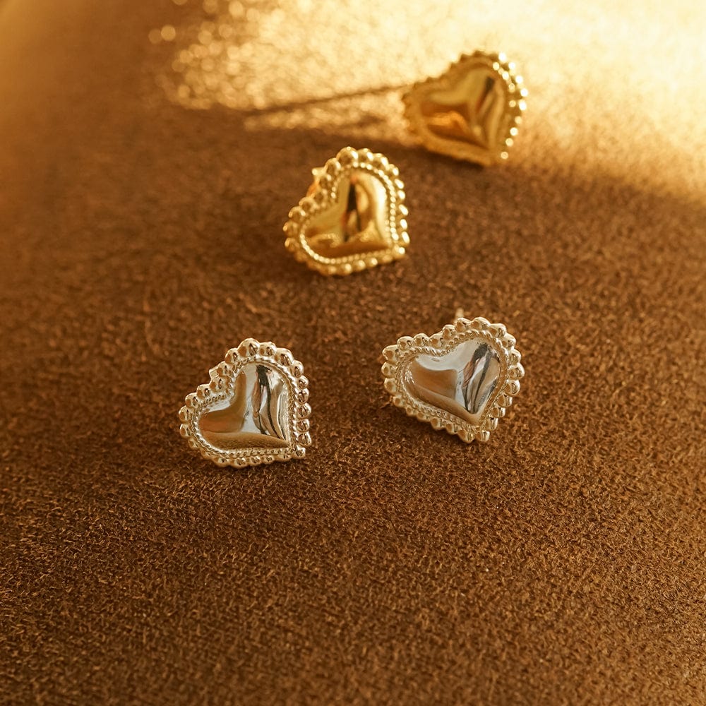 Bobble Heart Stud Earrings Sterling Silver