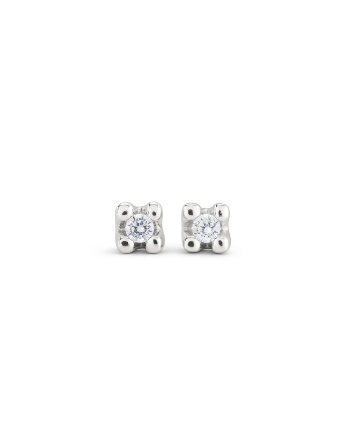 Cosmos Silver 4 Post Earrings w CZ Crystal