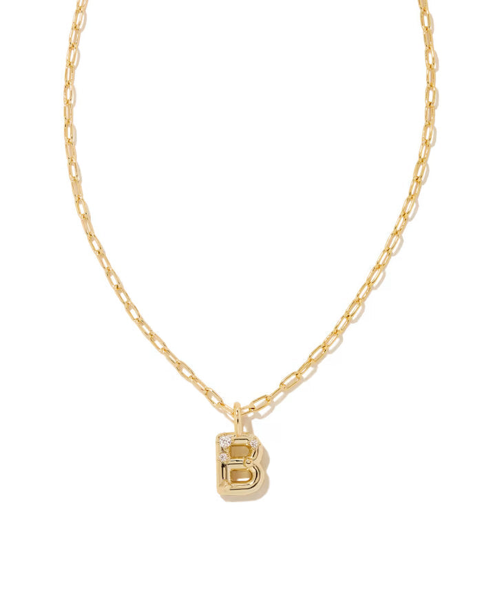 Crystal Gold Metal Pendant Necklace LETTER B