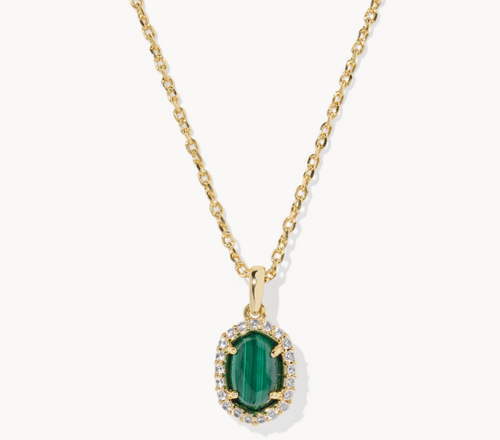 Daphne Crystal Frame Pendant Necklace Green Malachite Gold