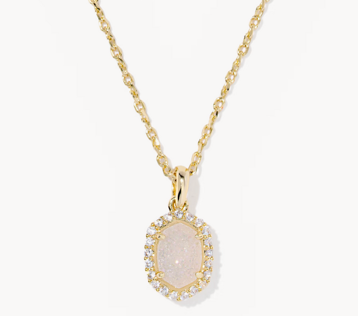 Daphne Crystal Frame Pendant Necklace Iridescent Drusy Gold