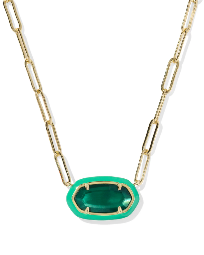 Elisa Enamel Frame Pendant Necklace Gold Emerald Illusion