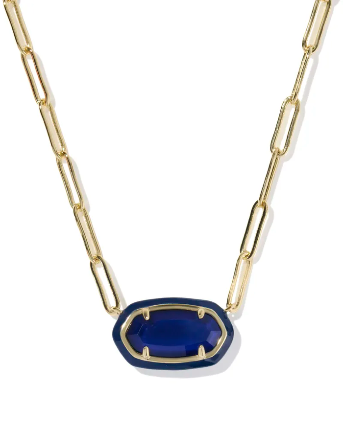 Elisa Enamel Frame Pendant Necklace Gold Navy MOP