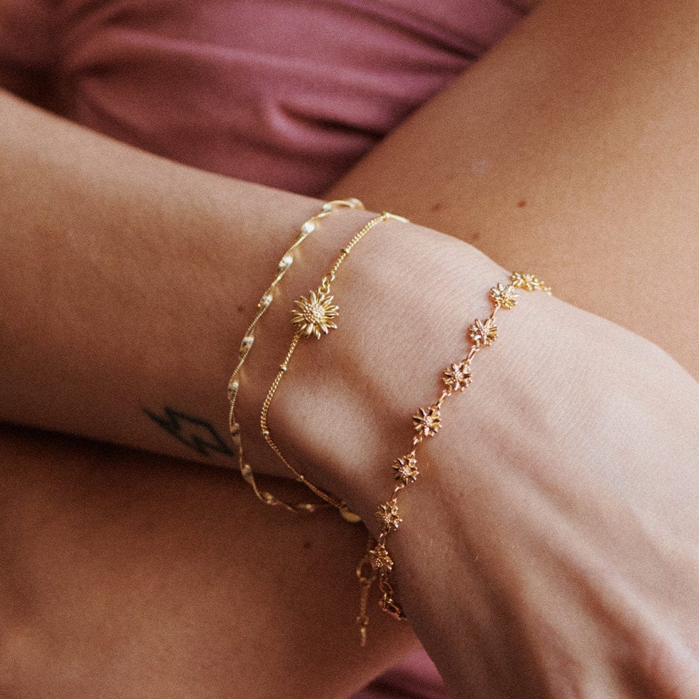 English Daisy Drop Bobble Bracelet 18ct Gold Plate