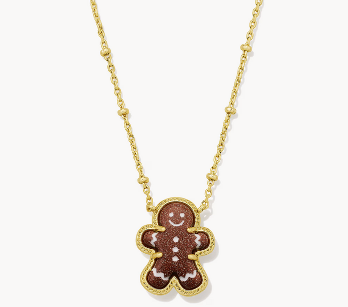 Gingerbread Pendant Necklace Brown Goldstone Gold