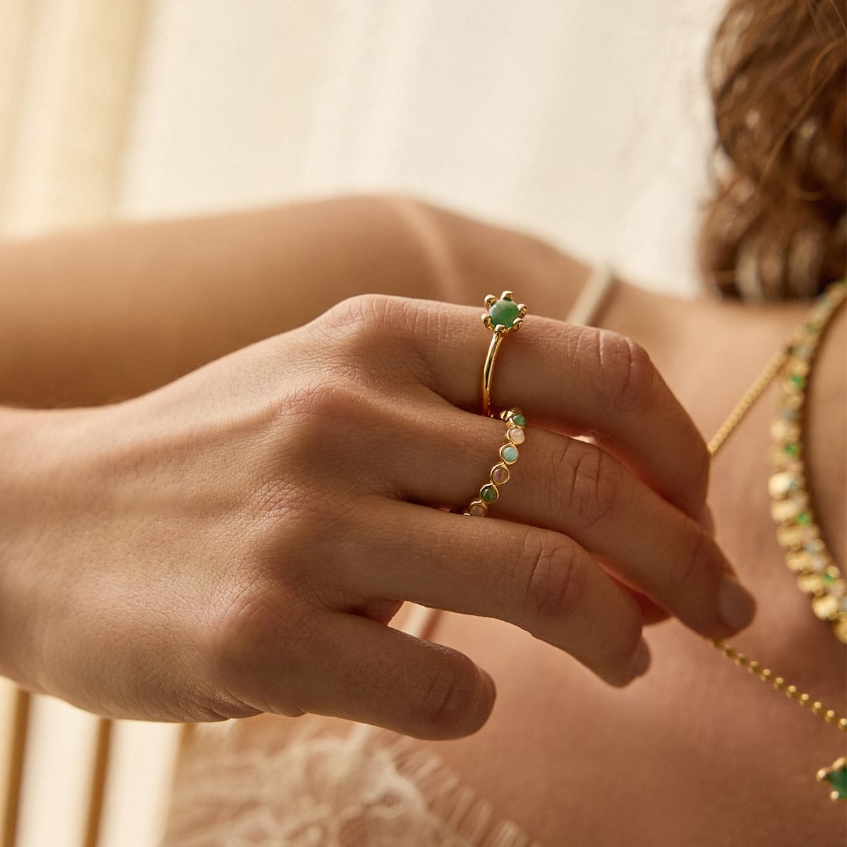Green Aventurine Claw Ring 18ct Gold Plate