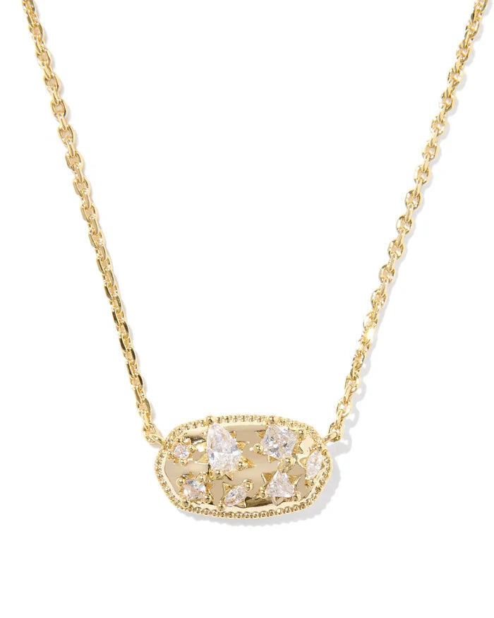Holland Crystal Pendant Necklace Gold White CZ