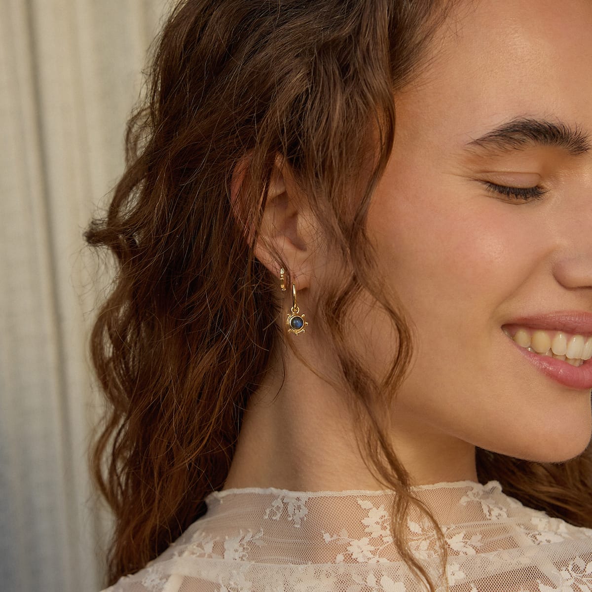 Labradorite Healing Stone Charm Earrings 18ct Gold Plate