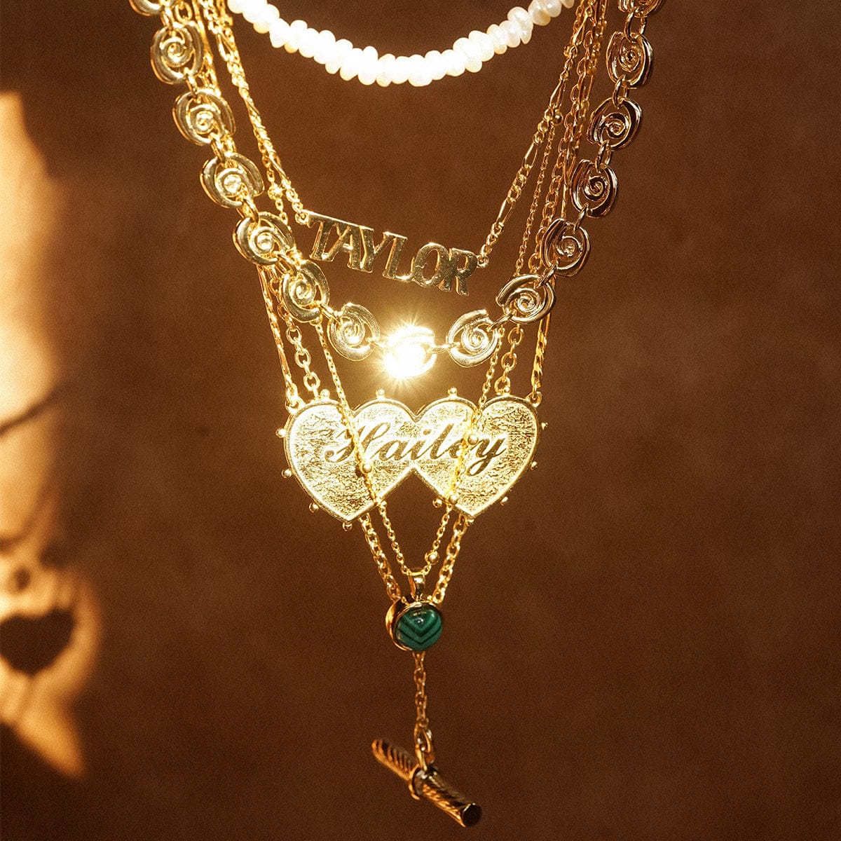 Malachite Healing Stone Necklace 18ct Gold Plate