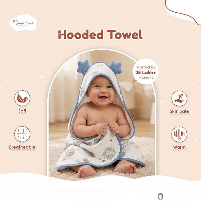 Organic Cotton Baby Hooded Bath Towel With Band | Super Soft & Quick Dry Newborn Towel | 0-18 Months
