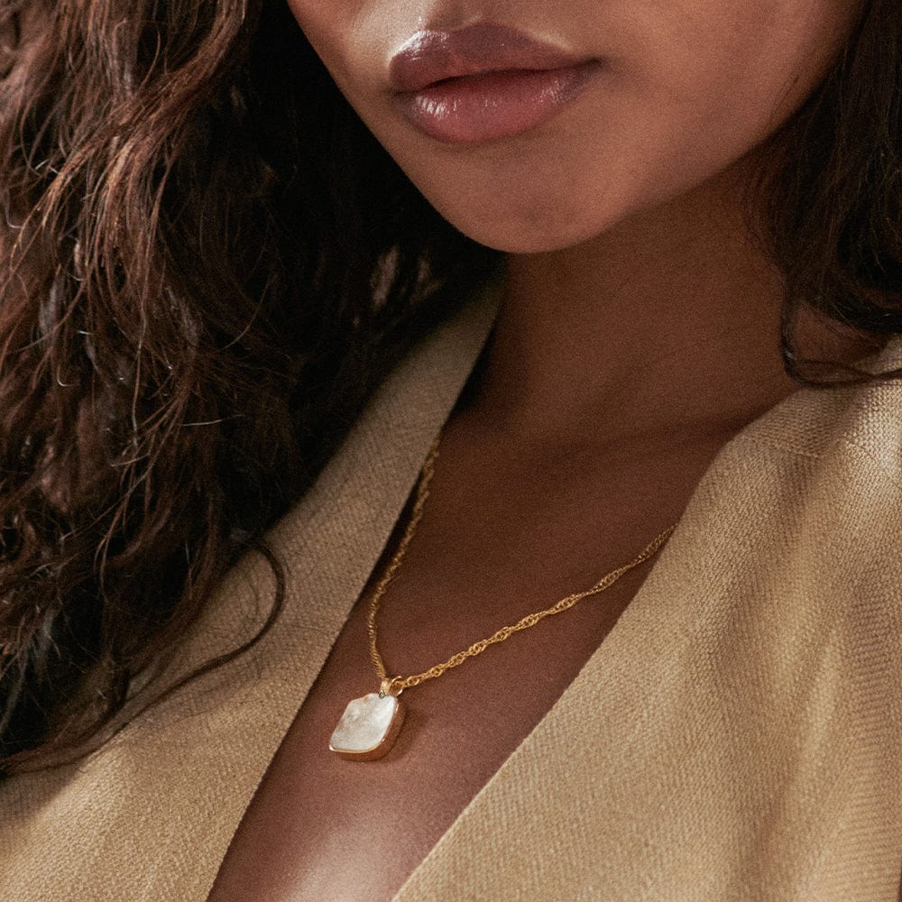 Organic Mother Of Pearl Necklace 18ct Gold Plate