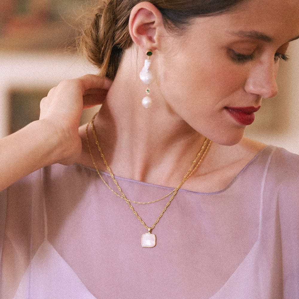 Organic Mother of Pearl Necklace Layering Set 18ct Gold Plate