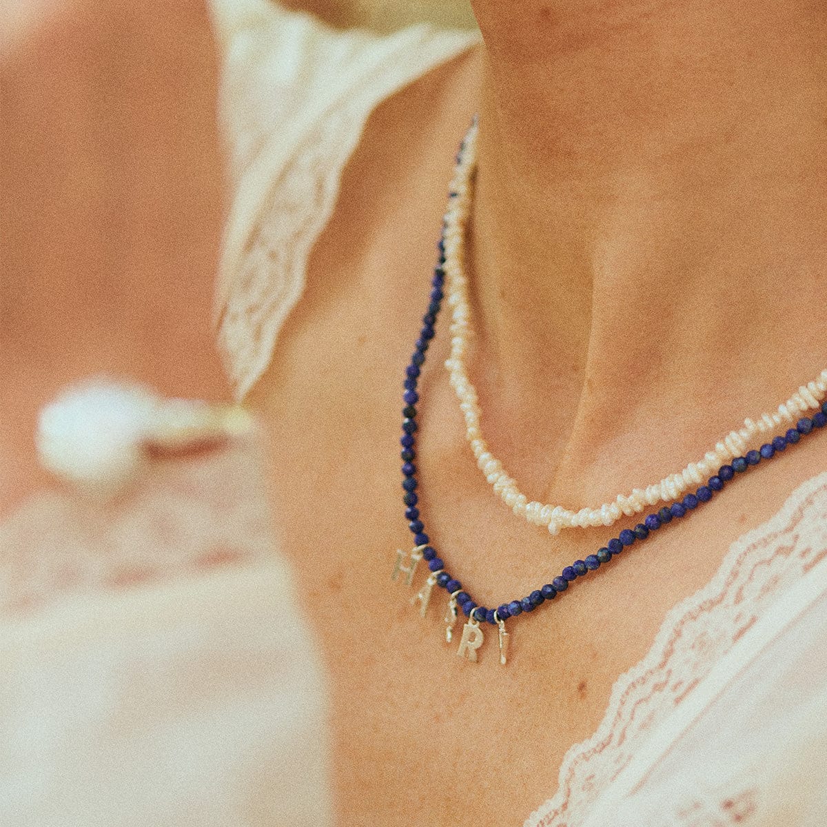 Polly Personalised Lapis Bead Necklace Sterling Silver