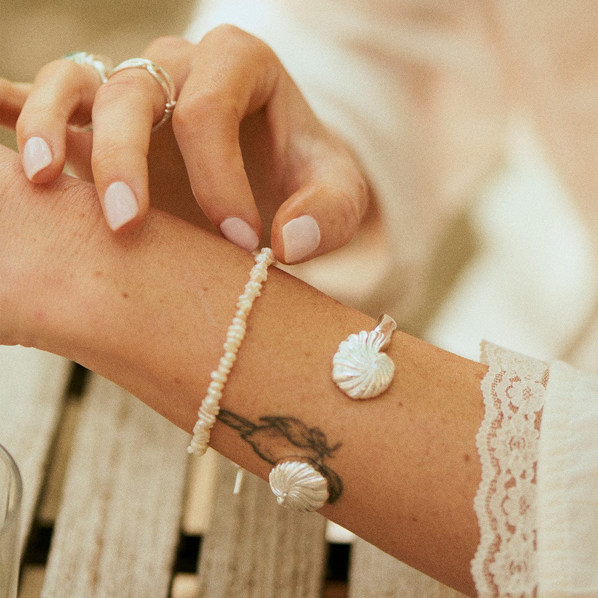 Polly Shell Cuff Bangle Silver Plate