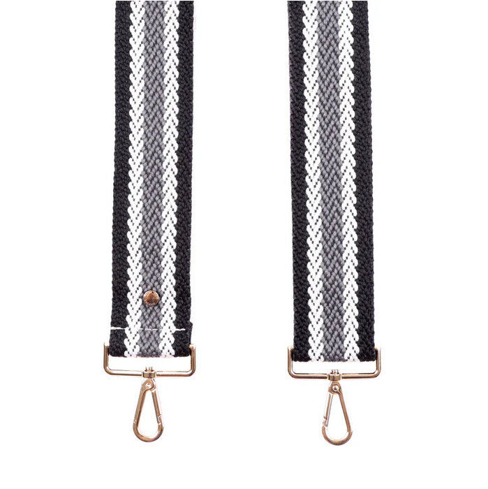 Pom Pom Strap Black Woven Stripe