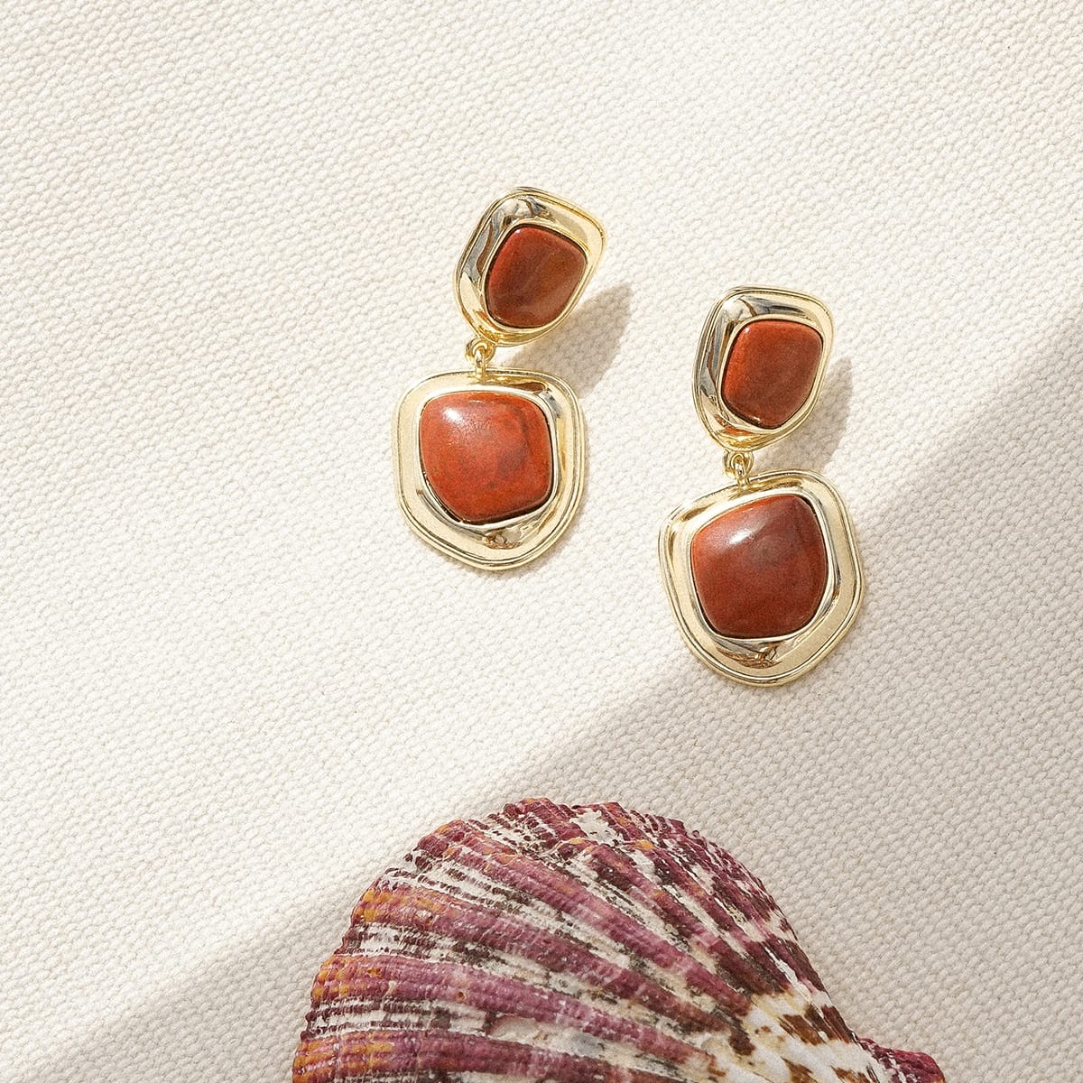 Red Jasper Organic Double Drop Earrings 18ct Gold Plate