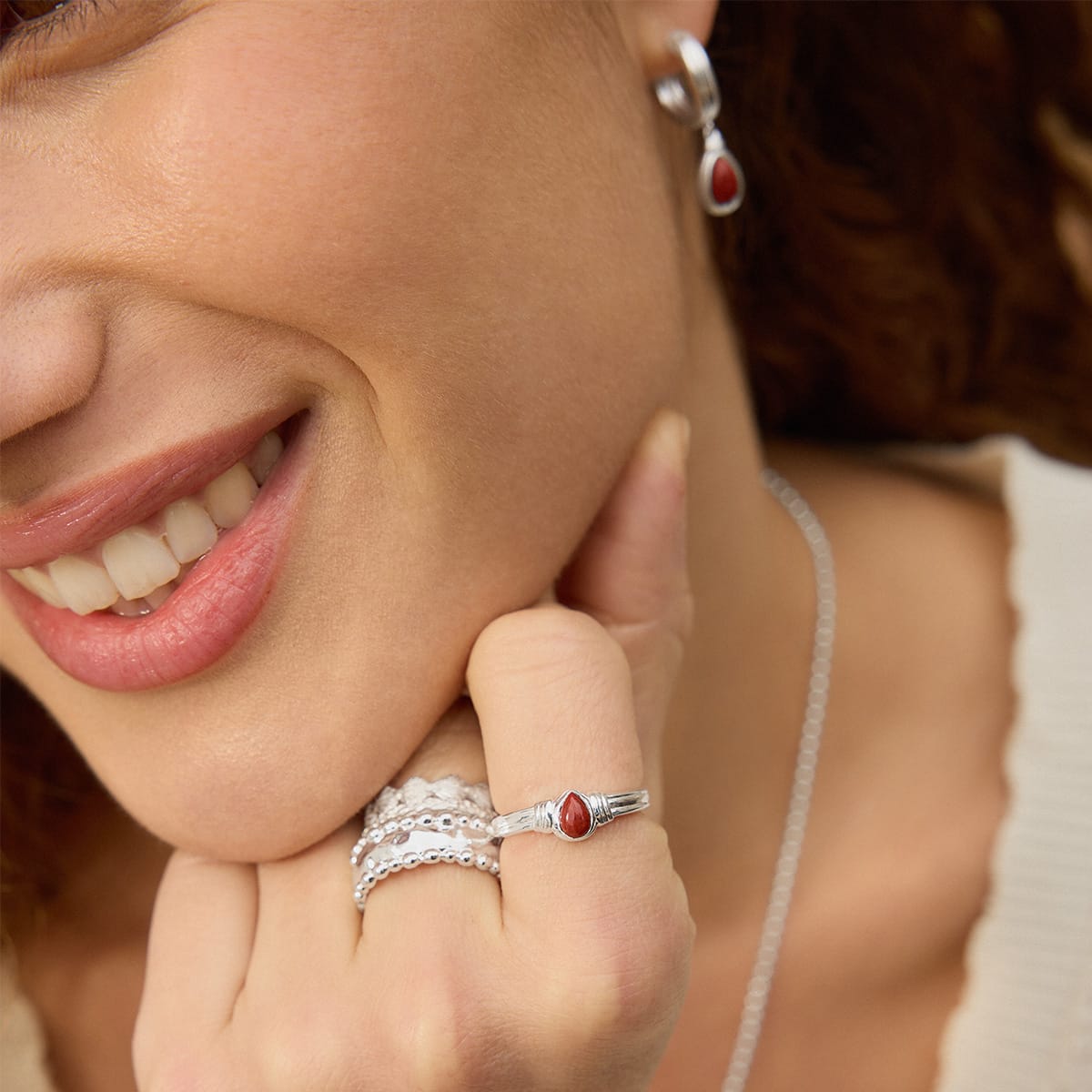 Red Jasper Pear Ring Sterling Silver