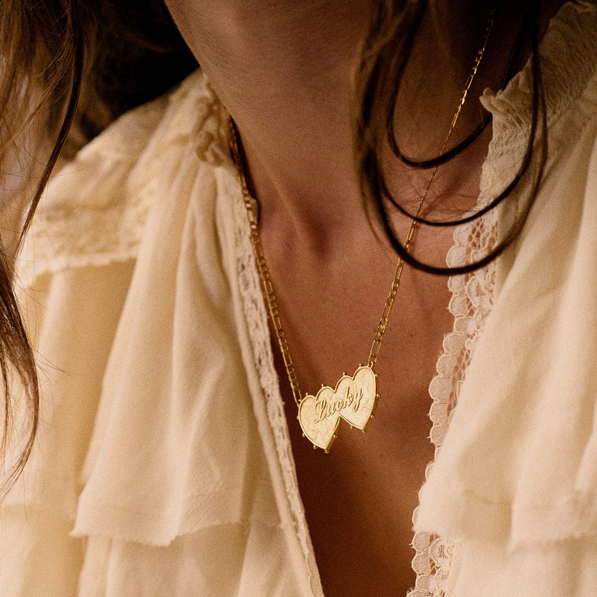 Shrimps Double Heart Necklace 18ct Gold Plate