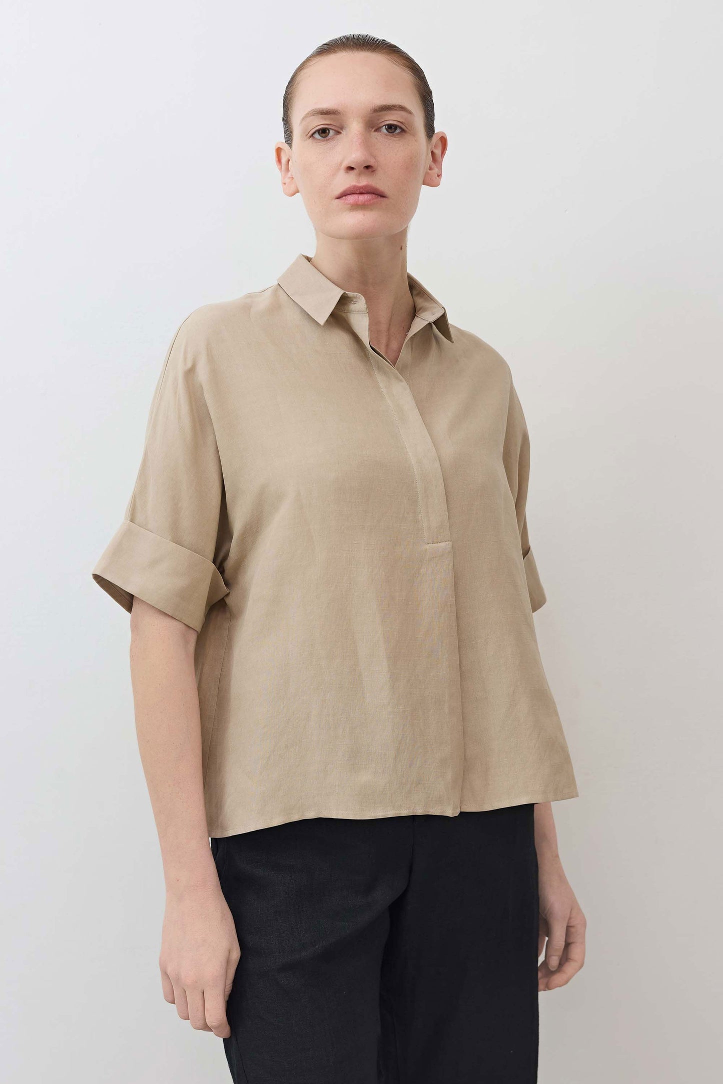 Silk Linen Oversized Pullover Blouse