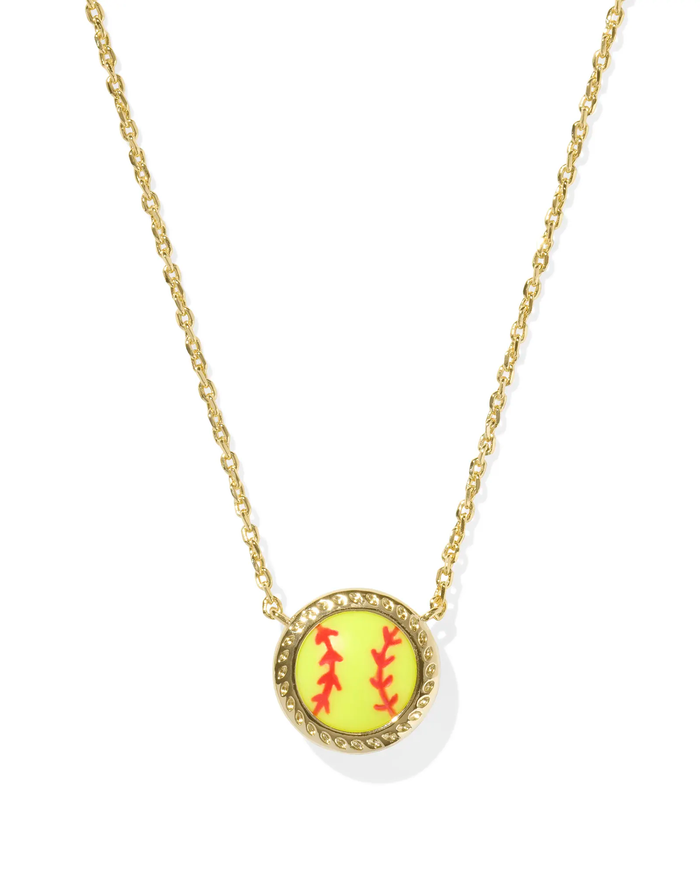 Softball Short Pendant Necklace Chartreuse Gold