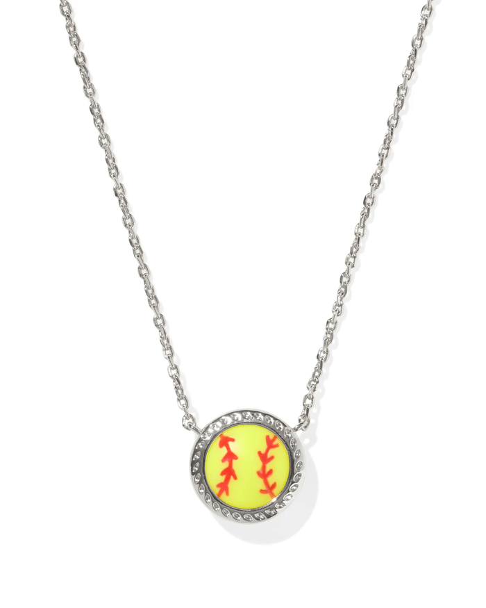 Softball Short Pendant Necklace Chartreuse Silver