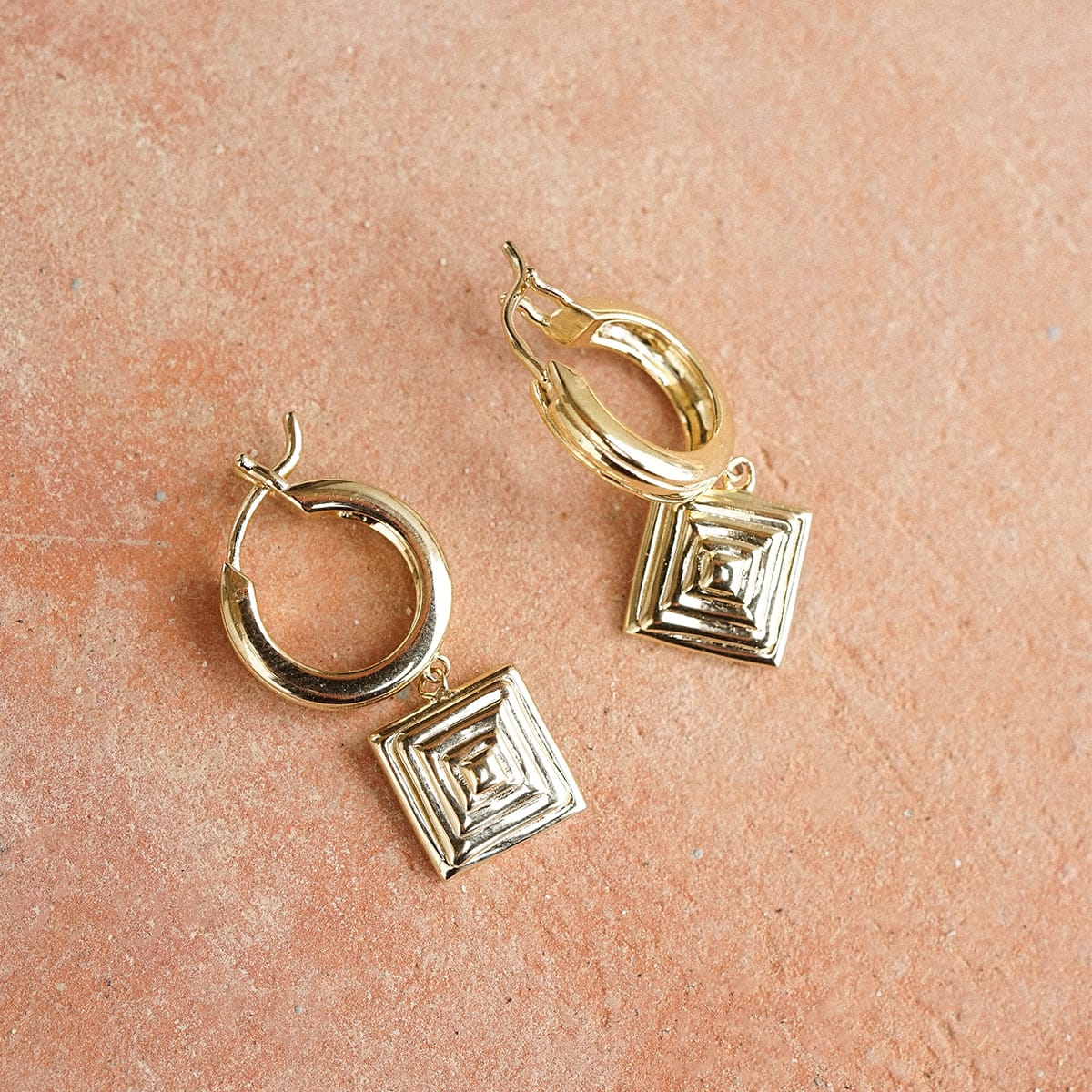 Strata Square Drop Earrings 18ct Gold Plate